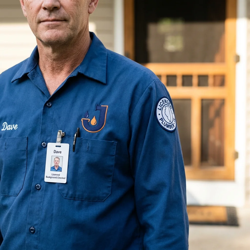 Licensed plumber showing ID badge in Galesburg, MI