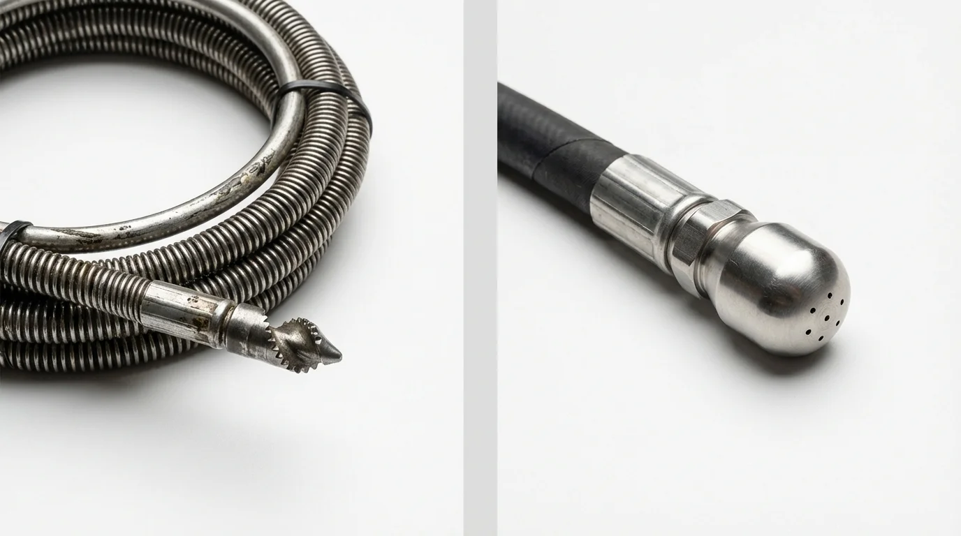 Drain snake cable and hydro jetting nozzle used for drain cleaning in Galesburg, MI