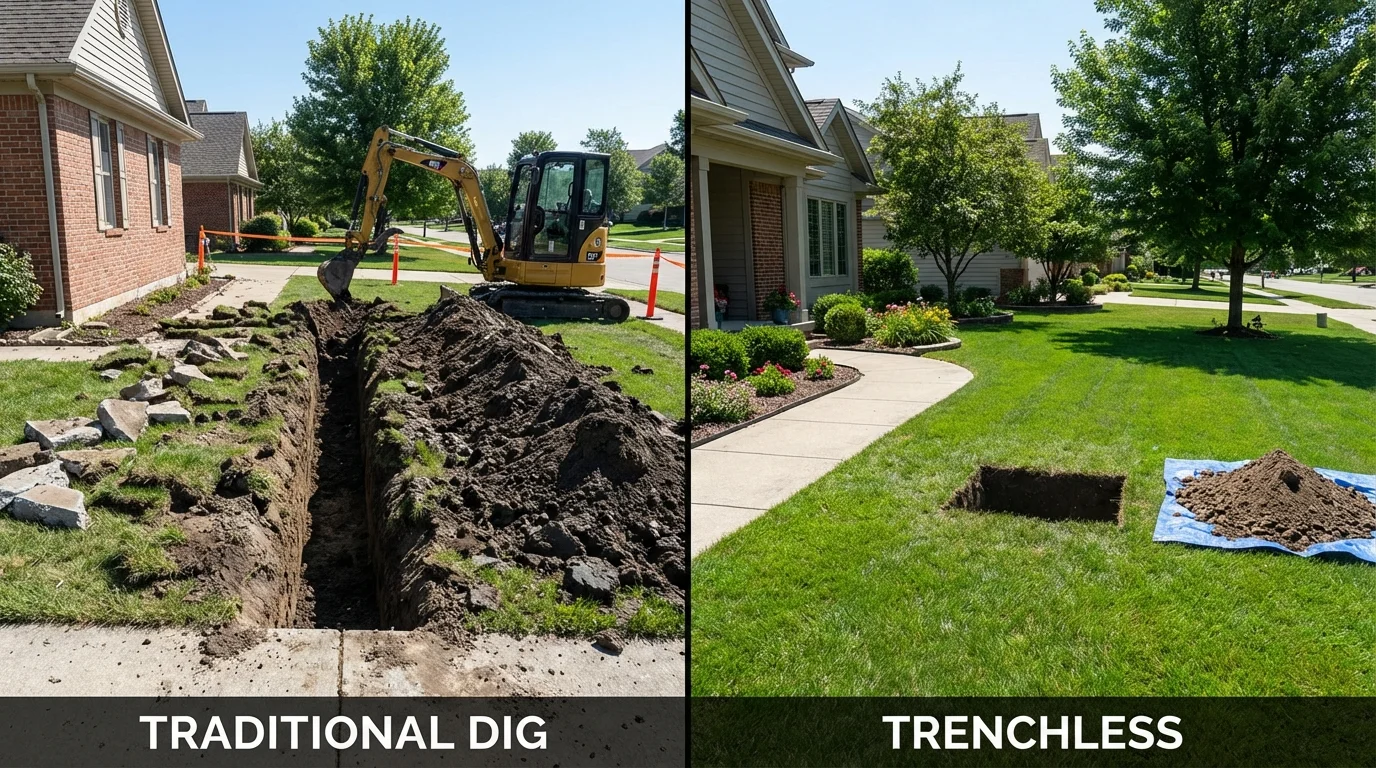 Trenchless sewer repair with minimal yard damage versus traditional excavation in Galesburg, MI